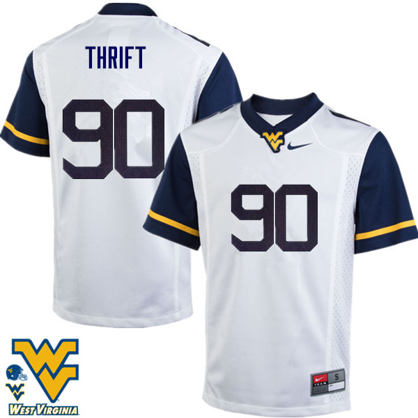 Men #90 Brenon Thrift West Virginia Mountaineers College Football Jerseys-White - Click Image to Close